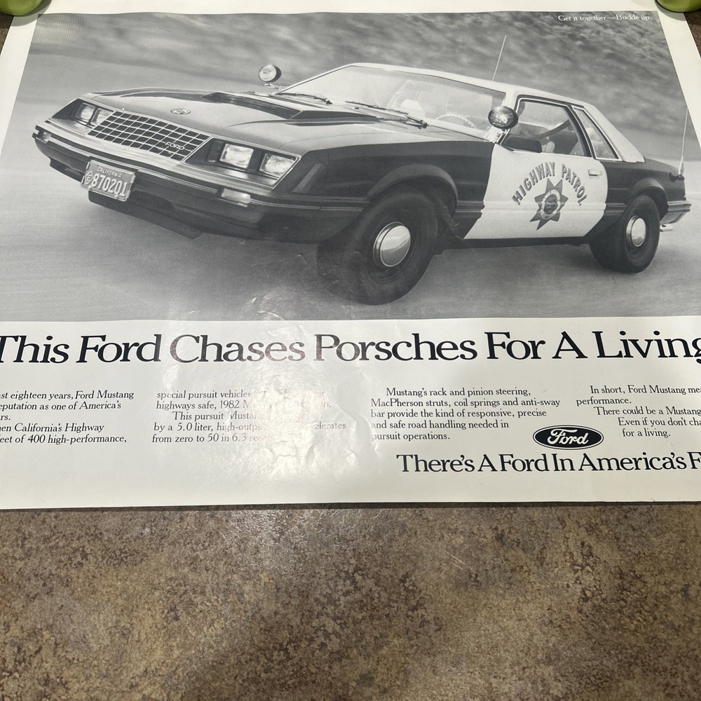 Vintage Ford Mustang Poster 23x29 Rare 5.0 Police Car 90s Porsche